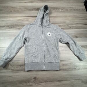 Vintage Y2K Converse Full Zip Hoodie Grey Minimalist Streetwear Kids Size S 8 10